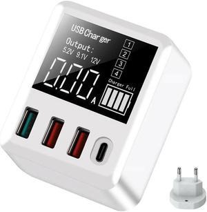 4 Port Fast Charging USB Smart Identification Display Charger QC3.0/PD20W EU Plug