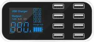 A9S Fast Car Charger 8 Port Multi USB LCD Display Phone Charger 12V Charger USB Hub for Phone Tablets GPS DVR