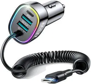 USB C Car Charger,60W 4 Port Fast Car Charger Multi Port Lighter Adapter for Galaxy S22/21/10+Android