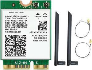 For AX411 Card+8DB Antenna 6E CNVio2 BT 5.3 Tri-Band 5374Mbps Adapter for Laptop/PC Win10/11-64Bit