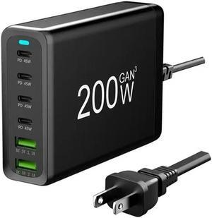 200W USB Type C Desktop Charger Multi-Port Charger With Short-Circuit Protection For Laptop Phone Charger US Plug
