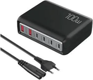 For 20W Fast Charge Cell Phone Charger Portable 100W Multi-Port Charger with EU Plug,Black
