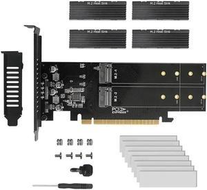 PCIe To M2 Adapter Card, PCIE X16 4 Port M2 NVME M Key SSD Add on Card PCI Express Expansion Card with Heatsink