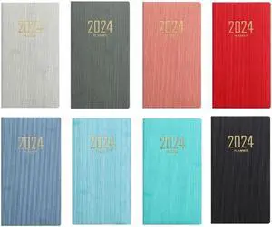 8 Piece 2024 Planner Pocket Notebook Multicolor PU Leather + Paper For Purse 6.8 X 3.8Inch, Daily Weekly And Monthly Agenda