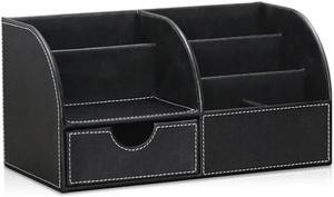 Office Desk Organizer With Drawer, Desk Organizers And Accessories With Pen Holder Cute Remote Control Holder Black
