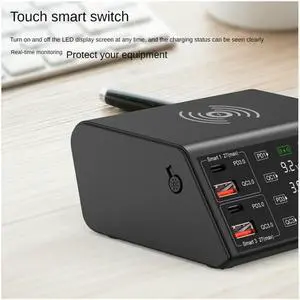 Multi-Port Cell Phone Charger 4-Way Charger 100W Power Compatible Led ligent Digital Display Screen,With EU Plug