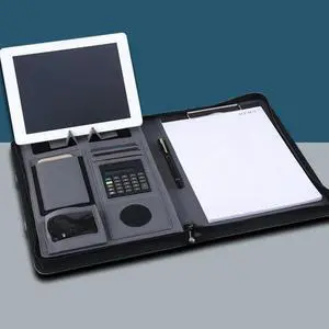 Portable Business Padfolio Portfolio Case Handle PU Leather Portfolio Folder For School Office Conference Notepad