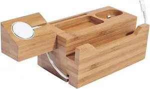 Wooden Charging Dock Station Multi-Function for Mobile Phone Holder Stand for Watch Charger US Plug