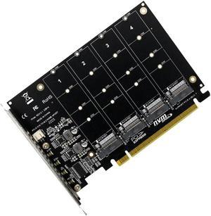 4 Port M.2 NVMe SSD To PCIE X16M Key Hard Drive Converter Reader Expansion Card, 4 X 32Gbps Transfer Speed