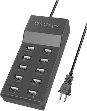 10Ports USB Charging Station USB Charging Hub Family-Sized Smart Multi USB Charger Ports for Tablet Laptop-US Plug