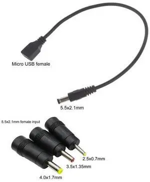 Micro USB Female to DC 5.5x2.1mm 4.0x1.7mm 3.5x1.35mm 2.5x0.7mm Male Connector Adapters for Router,Speaker,LED Light