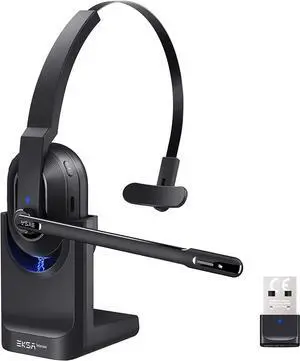 Bluetooth Headset Wireless Headsets with AI-Powered Environmental Noise Cancelling Microphone(ENC) Fast Charging Base 45Hrs Bluetooth Headphones with Mute & USB Dongle for PC/Trucker/Work/Phone