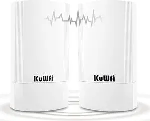 KuWFi 2-Pack Wireless Ethernet Bridge, Long Range WiFi Access Point 5.8G Outdoor AP CPE Kit IP65 Waterproof WiFi Bridge Point to Point Support PTP/PTMP(Pre-Program)
