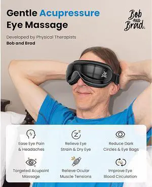 Bob and Brad Eye Massager with Heat & BT Music, Professional Portable Smart Eye Mask for Headache Pain Eye Strain Relief, Idea Gift for Women Men, Black