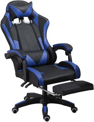 Steelway Gaming Chair, Office Chair, Leather Racing Style Massage Gaming Chairs for Adults and Kids,Adjustable Swivel Task Chair with Lumbar Support, Headrest Pillow and Footrest(Black&Blue)