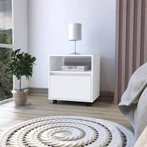 Nightstand Munyochi, One Drawer -White