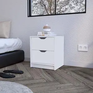 Nightstand Gandu, Two Drawers -White