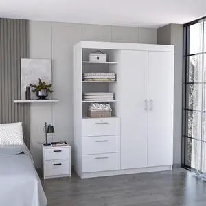 Karval 2 Piece Bedroom Set, Armoire + Nightstand, White