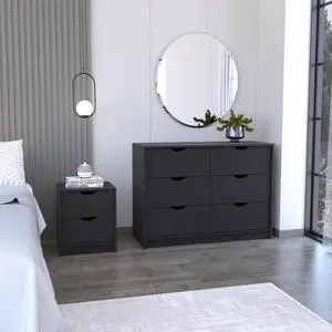 Bennett 2 Piece Bedroom Set, Nightstand + Dresser, Black