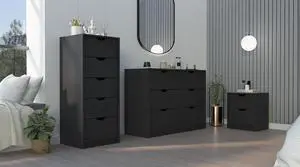 Stockley 3 Piece Bedroom Set, Nightstand + Dresser + Dresser, Black