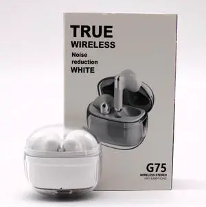 Jaspertronics G75 True Wireless HiFi Earphones: Noise-Reducing, Waterproof TWS Stereo with Built-in Microphone-White