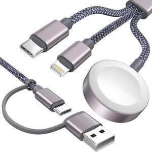 Jaspertronics Upgraded 3-in-2 USB-C Cable for Apple Watch & iPhone, Multi Fast Charging Compatible with iWatch Ultra/SE/9/8/7/6/5/4/3/2/1 & iPhone 15/14/13/12/11/Galaxy S23 - 4Ft