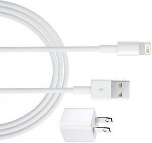 Jaspertronics Six Foot Long Length (2M) 8 Pin Connector to USB Charging Cable & Wall Block Combo Pack works with select iPhone, iPad, and iPod Models