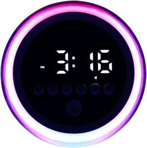 Jaspertronics P12 Round Digital Alarm Clock Prtable Bluetooth Speaker Dimmable LED Light FM Radio with Timer Function