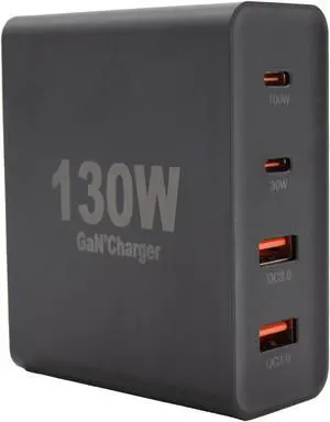 Jaspertronics 130W USB-C Fast Charger - 4 Port Power Adapter for Laptops & Devices, High-Speed Charging, Intelligent Power Allocation, Compact & Portable, Ideal for Home, Office & Travel Use