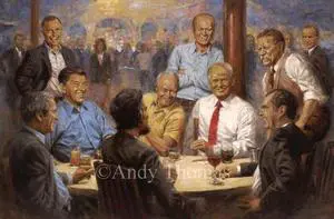 The Republican Club - US Presidents by Andy Thomas - Paper Print Open Edition, 13x19 - Discover a casual gathering of past Republican presidents and guess who the mystery guest is!