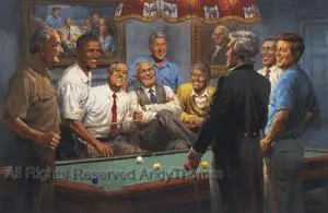 Callin' The Red Democratic Presidents Playing Pool by Andy Thomas Paper Print Open Edition 12x18 Featuring Wilson Kennedy FDR & more Available as print canvas or puzzle