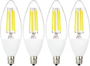 Jaspertronics Dusk to Dawn Outdoor Sensor LED Edison Bulbs, 4W (40W Eqv) 450LM, B11 LED Candelabra Bulb E12 Base Auto On/Off Photocell for Energy-Efficient 5000K Soft White, 4 Pack