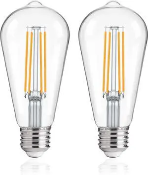 Jaspertronics Dusk to Dawn Outdoor Sensor ST19 LED Light Bulb 8W (100W Eqv) 1400LM Vintage Filament E26 Base Auto On/Off Photocell Energy-Efficient Lighting 2700K Soft White 2Pack
