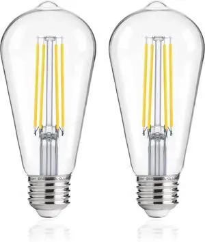 Jaspertronics Dusk to Dawn Outdoor Sensor ST19 LED Light Bulb 8W (100W Eqv.) 1400LM Vintage Filament E26 Base Auto On/Off Photocell for Energy-Efficient 5000K Soft White 2Pack