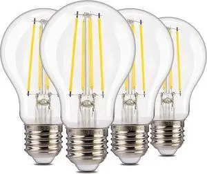 Jaspertronics Dusk to Dawn Outdoor Sensor A19 LED Edison Bulbs 7W (60W Eqv) 800LM Vintage Filament E26 Base Auto On/Off Photocell Energy-Efficient Lighting, 5000K Daylight, 4 Pack
