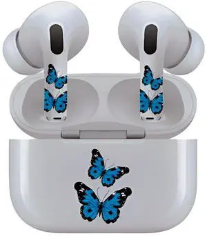 AirSkins - Decals for AirPods Pro & Pro 2, Blue Butterflies Design, Scratch-Resistant Precision Fit Wireless Charging Friendly Easy Application Durable Protection for Earbuds & Case