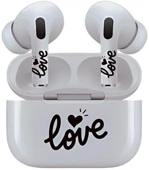 AirSkins - Decals for AirPods 4, Love In Cursive Design, Scratch-Resistant, Precision Fit, Wireless Charging Friendly, Easy Application, Durable Protection for Earbuds & Case