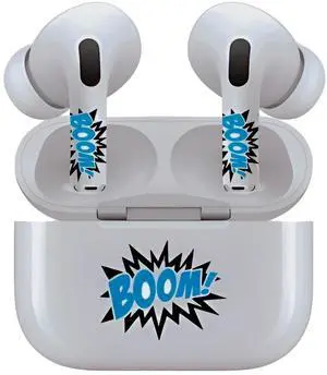 AirSkins - Decals for AirPods Pro & Pro 2, Boom In Blue Design, Scratch-Resistant, Precision Fit, Wireless Charging Friendly, Easy Application, Durable Protection for Earbuds & Case