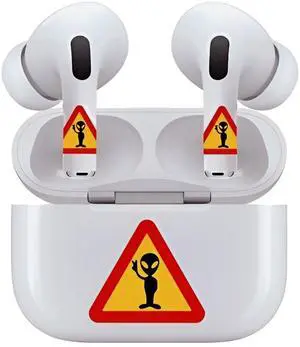 AirSkins - Decals for AirPods Pro & Pro 2, Alien Caution Design, Scratch-Resistant, Precision Fit, Wireless Charging Friendly, Easy Application, Durable Protection for Earbuds & Case
