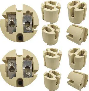 Jaspertronics G22 Lamp Holder Socket High-Temp Ceramic Steatite Base 3000W 1000V 20A Nickel-Plated Copper Contacts UL Recog CE Certified for Halogen & Metal Halide Fixtures 10 Pack