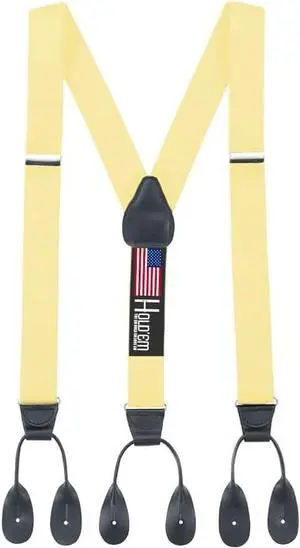 Hold'Em Tuxedo Suspenders for Men Black Genuine Leather Button End 1.25 Inches Mens Braces Suspenders- Banana (Regular 46" Long)