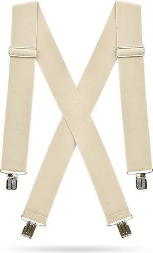 Hold'Em X-Back Mens Suspenders, Adjustable and Stretchable Suspenders for Men, Durable Straight Clip-On Suspenders, Clothing Accessories for Casual and Formal Outfits, Beige