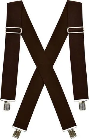 Hold'Em X-Back Mens Suspenders, Adjustable and Stretchable Suspenders for Men, Durable Straight Clip-On Suspenders, Clothing Accessories for Casual and Formal Outfits, Brown