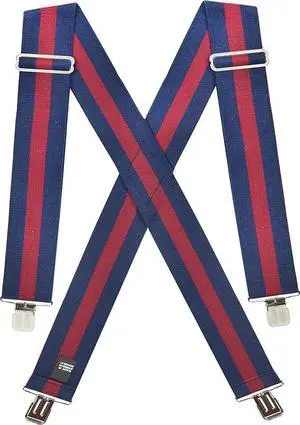 Hold'Em X-Back Mens Suspenders, Adjustable and Stretchable Suspenders for Men, Durable Straight Clip-On Suspenders, Clothing Accessories for Casual and Formal Outfits, Navy Striped