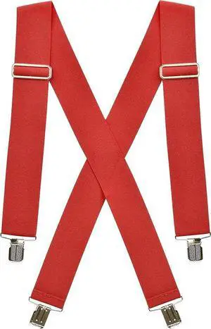 Hold'Em X-Back Mens Suspenders, Adjustable and Stretchable Suspenders for Men, Durable Straight Clip-On Suspenders, Clothing Accessories for Casual and Formal Outfits, Red