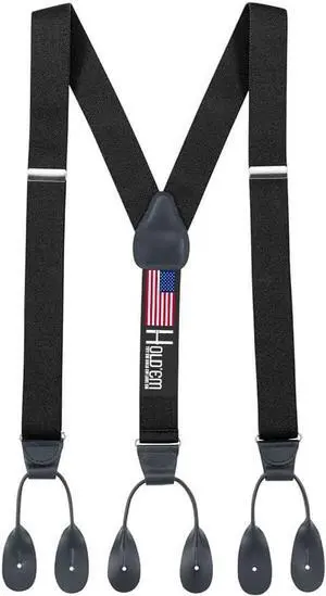 Hold'Em Tuxedo Suspenders for Men Black Genuine Leather Button End 1.25 Inches Mens Braces Suspenders- Black (Tall 54" Long)