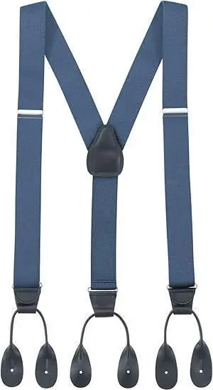 Hold'Em Tuxedo Suspenders for Men Black Genuine Leather Button End 1.25 Inches Mens Braces Suspenders- Denim (Regular 46" Long)