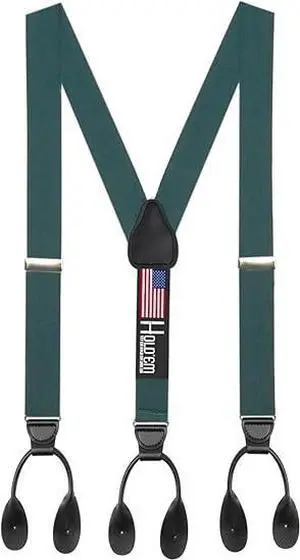 Hold'Em Tuxedo Suspenders for Men Black Genuine Leather Button End 1.25 Inches Mens Braces Suspenders- Hunter (Tall 54" Long)