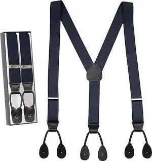 Hold'Em Tuxedo Suspenders for Men Black Genuine Leather Button End 1.25 Inches Mens Braces Suspenders- Navy (Tall 54" Long) Hold'Em Tuxedo Suspenders for Men Black Genuine Leather Button End 1.25 Inches Mens Braces Suspenders- Navy (Tall 54" Long)