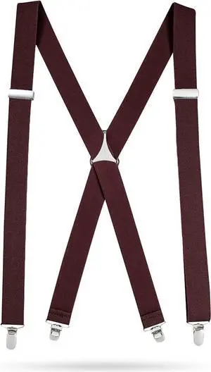 Hold'Em X-Back Men's Suspenders, Adjustable and Stretchable Suspenders for Men, Durable Straight Clip-on Suspenders, Men Accessories for Casual and Formal Outfits, 54 inches, Burgundy